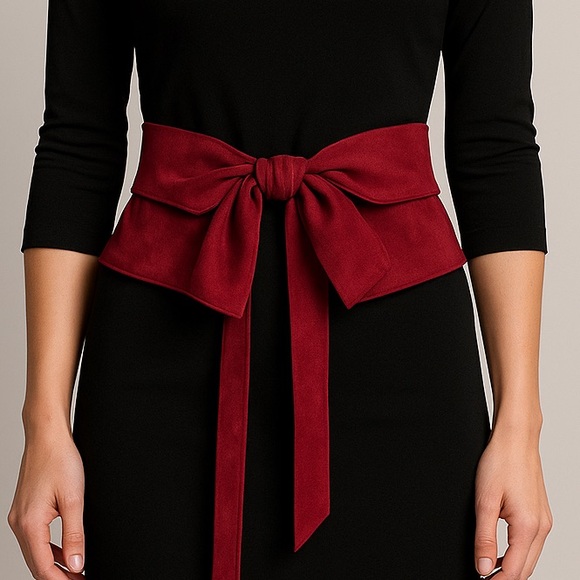 Burgundy Red Microfiber Faux Suede Wide Tie Belt